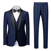 Men For Wedding Suit 3 Pieces Set Elegant Blazers Shawl Collar Luxury Jacket Pants Vest Formal Coat Skinny Dress 3 Pcs Set Navy
